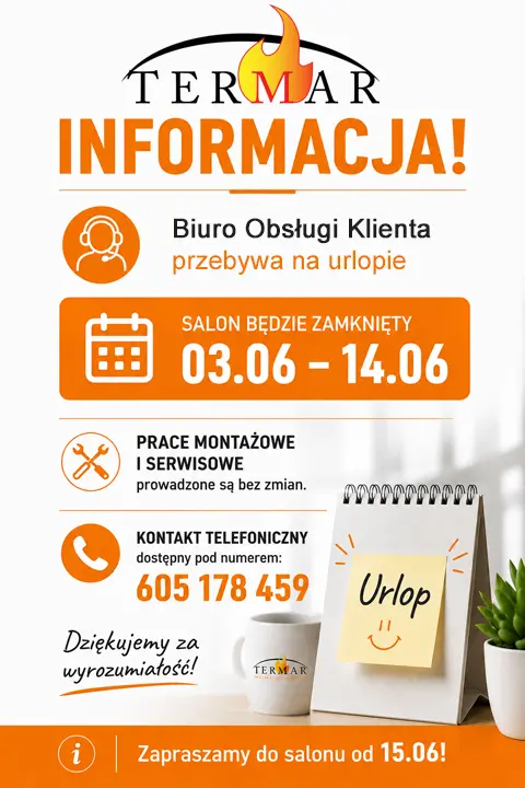 Informacja: w dniach 03.06 - 14.06 salon sprzedaży będzie nieczynny. BOK przebywa na urlopie.
