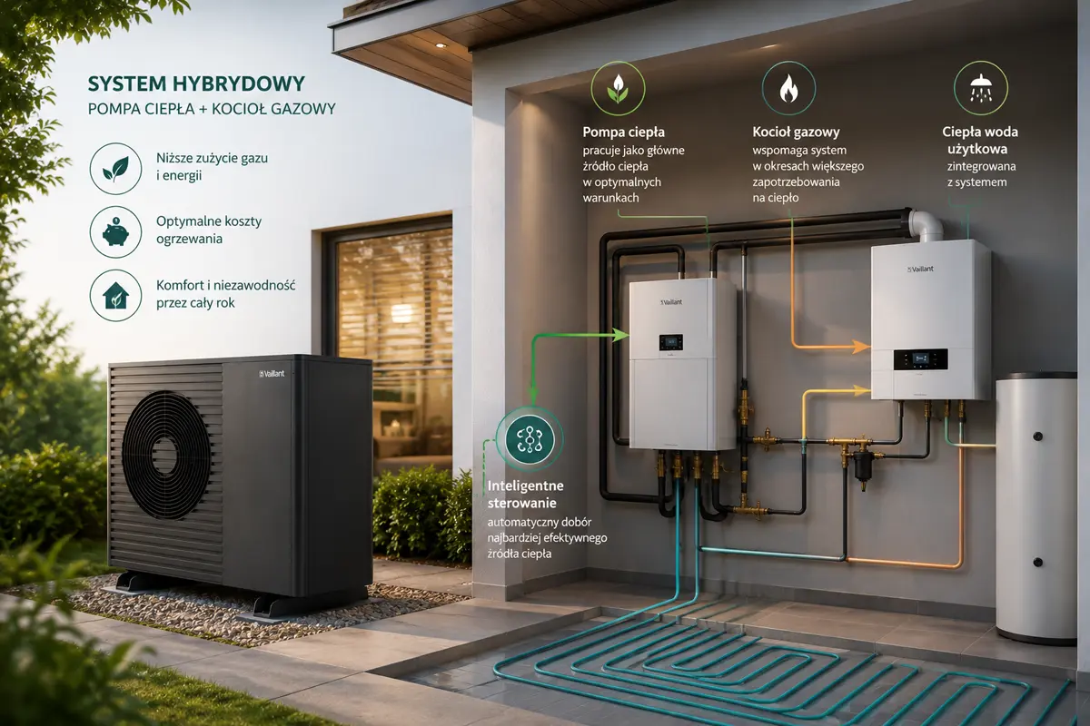 Vaillant aroTHERM plus w instalacji hybrydowej - pompa ciepła współpracująca z kotłem gazowym