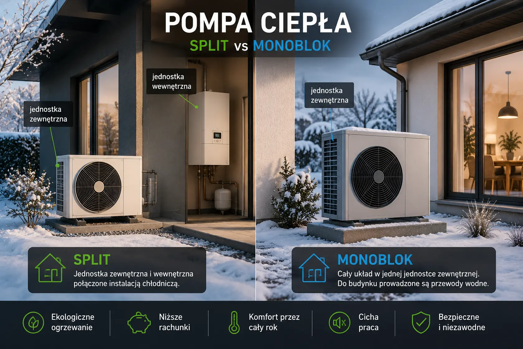 Porównanie powietrznej pompy ciepła - split vs monoblok