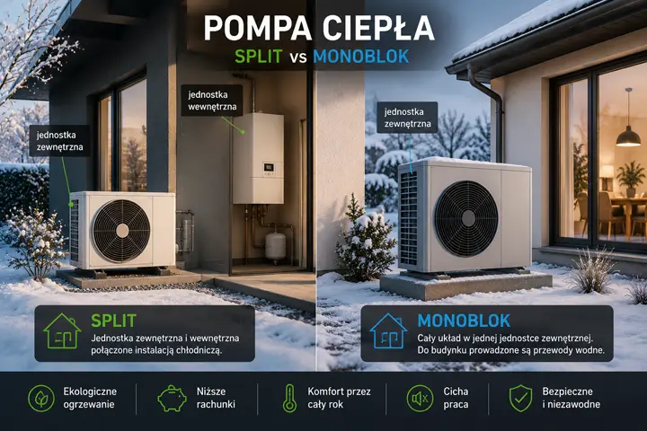 Porównanie powietrznej pompy ciepła - split vs monoblok