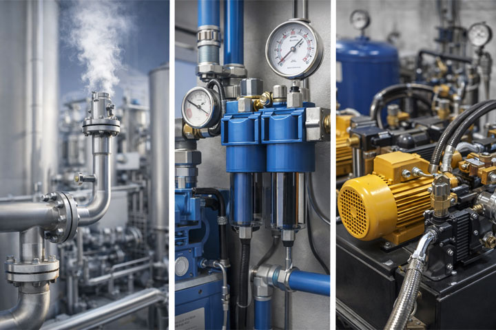 Instalacje przemysłowe - rurociągi pary technologicznej, instalacja sprężonego powietrza i układ hydrauliczny