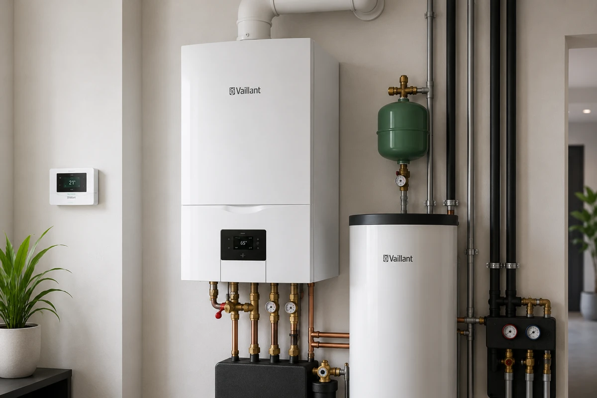 Kocioł gazowy Vaillant w nowoczesnej kotłowni z instalacją CO